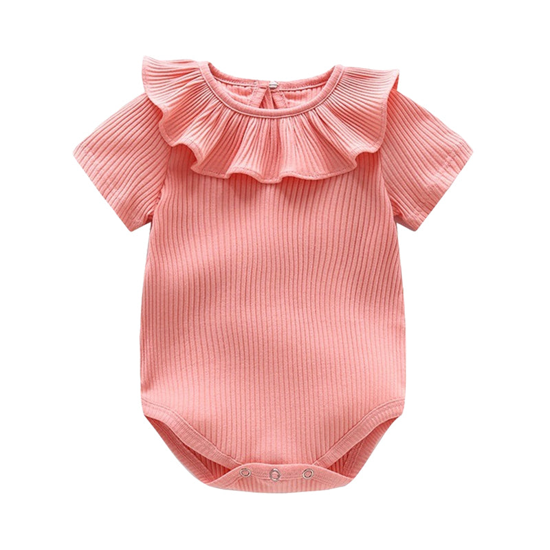 Baby Girls Solid Color Muslin&Ribbed Rompers Wholesale 220610106