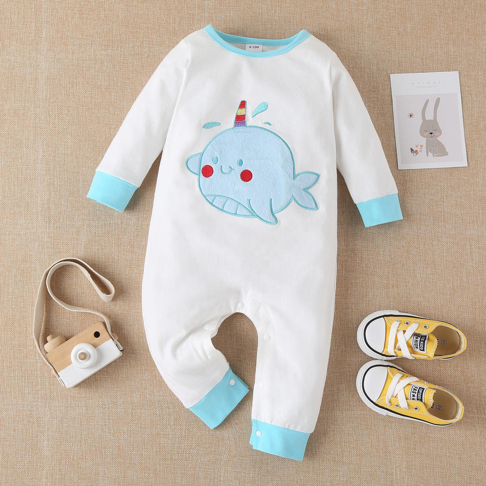 Baby Unisex Color-blocking Animals Cartoon Embroidered Jumpsuits Wholesale 220610108