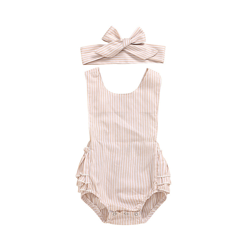2 Pieces Set Baby Kid Girls Striped Rompers And Bow Headwear Wholesale 220610113