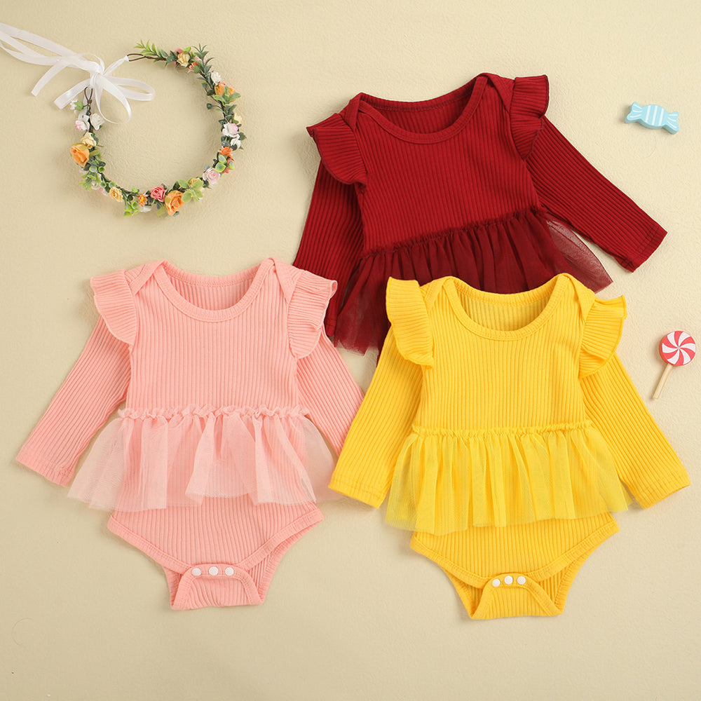 Baby Kid Girls Solid Color Muslin&Ribbed Rompers Wholesale 220610116