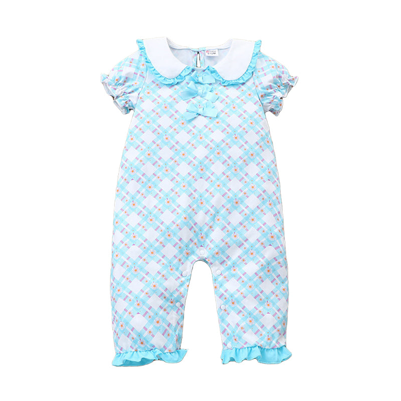 Baby Girls Flower Checked Print Jumpsuits Wholesale 220610207