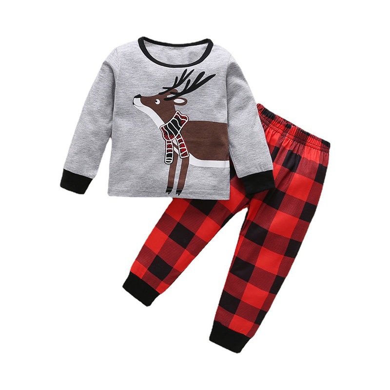 2 Pieces Set Baby Kid Unisex Animals Cartoon Print Tops And Checked Pants Wholesale 220610214