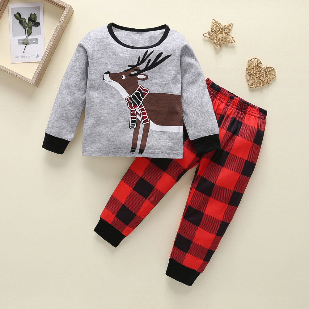 2 Pieces Set Baby Kid Unisex Animals Cartoon Print Tops And Checked Pants Wholesale 220610214