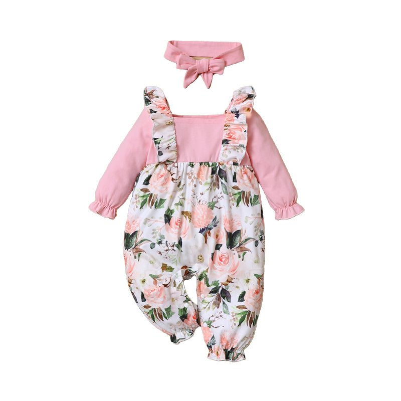 Baby Girls Flower Print Jumpsuits Wholesale 220610226