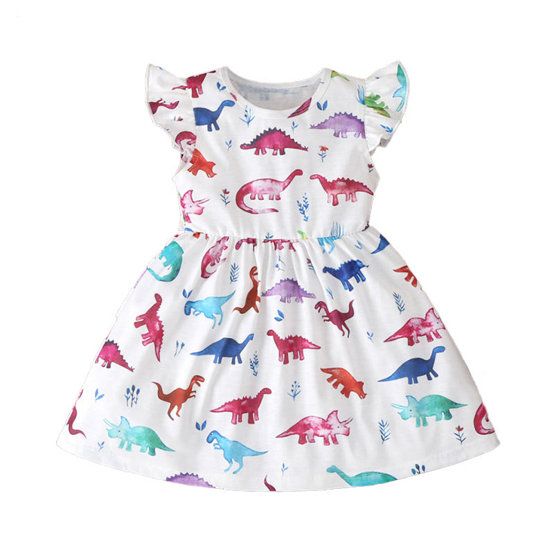 Baby Kid Girls Dinosaur Butterfly Print Dresses Wholesale 22061024