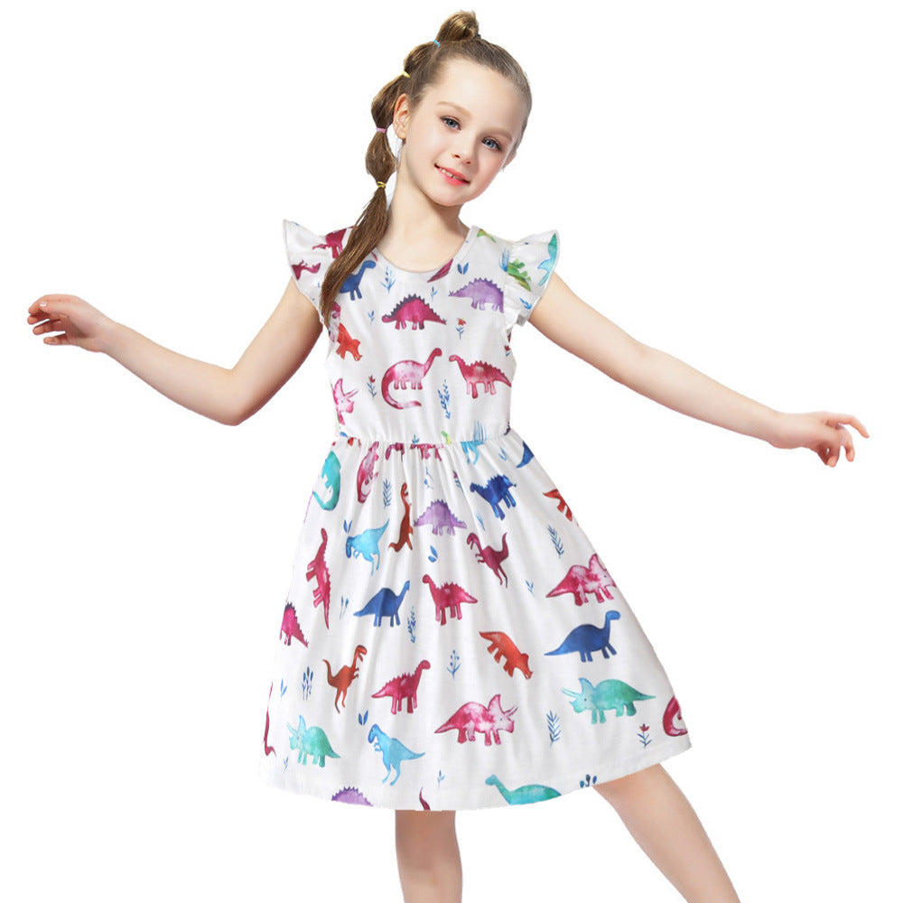 Baby Kid Girls Dinosaur Butterfly Print Dresses Wholesale 22061024