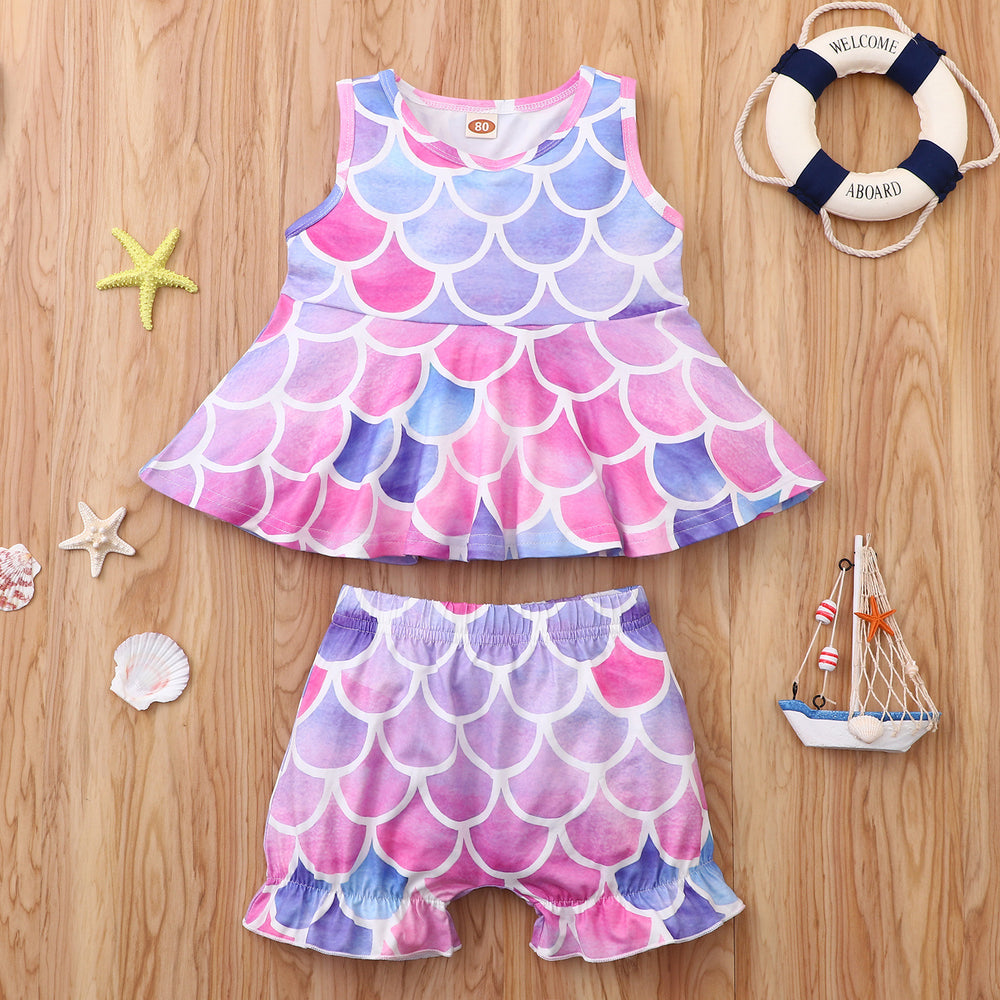 2 Pieces Set Baby Kid Girls Print Tank Tops And Shorts Wholesale 220610249