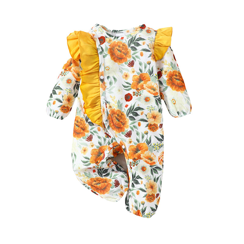 Baby Girls Color-blocking Flower Plant Print Jumpsuits Wholesale 220610258