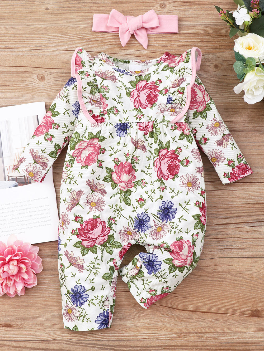 Baby Girls Flower Print Jumpsuits Wholesale 220610259