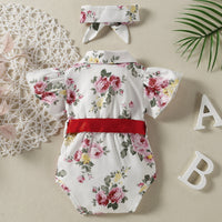 Load image into Gallery viewer, Baby Girls Flower Bow Print Rompers Accessories Headwear Wholesale 220610270
