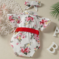 Load image into Gallery viewer, Baby Girls Flower Bow Print Rompers Accessories Headwear Wholesale 220610270
