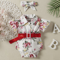 Load image into Gallery viewer, Baby Girls Flower Bow Print Rompers Accessories Headwear Wholesale 220610270
