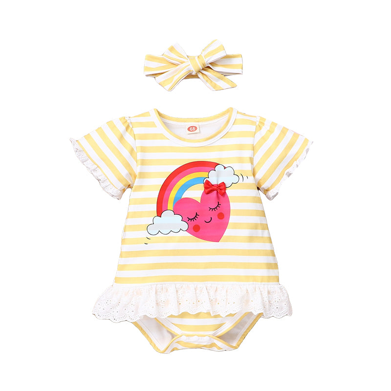 Baby Girls Striped Rainbow Love heart Cartoon Print Rompers Wholesale 220610272