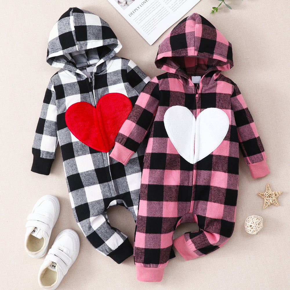 Baby Unisex Love heart Checked Print Jumpsuits Wholesale 220610276