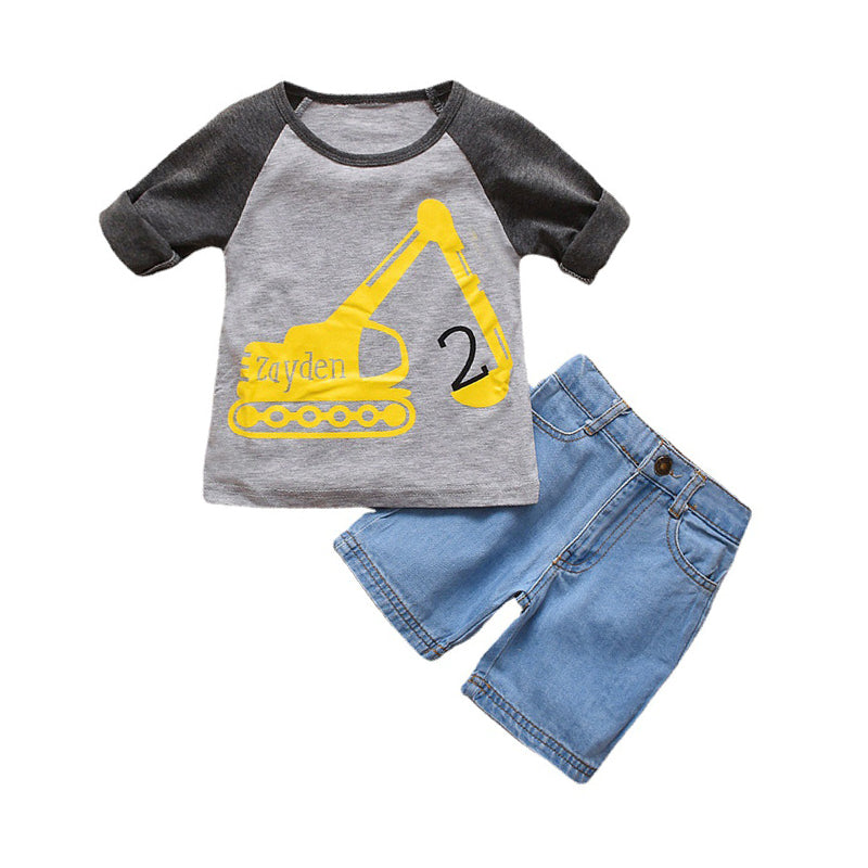 2 Pieces Set Baby Kid Boys Letters Car Print Tops And Solid Color Shorts Wholesale 220610325