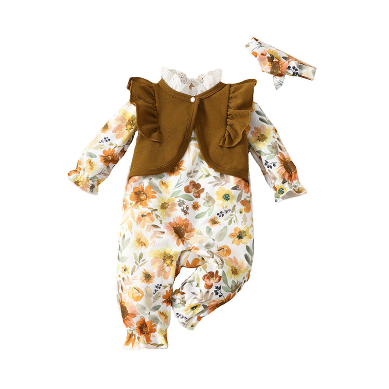 Baby Girls Flower Print Jumpsuits Wholesale 220610328