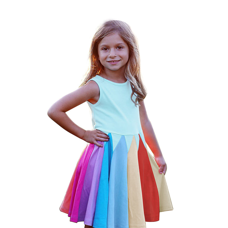 Baby Kid Girls Color-blocking Rainbow Dresses Wholesale 22061034