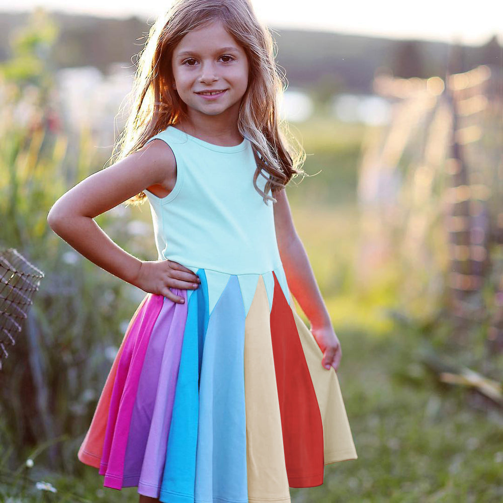 Baby Kid Girls Color-blocking Rainbow Dresses Wholesale 22061034