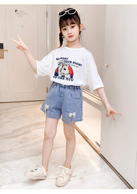 Load image into Gallery viewer, Kid Big Kid Girls Solid Color Bow Shorts Jeans Wholesale 220610353
