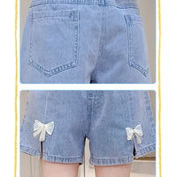 Load image into Gallery viewer, Kid Big Kid Girls Solid Color Bow Shorts Jeans Wholesale 220610353
