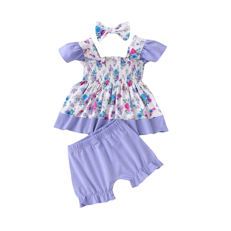 2 Pieces Set Baby Girls Flower Butterfly Bow Print Dresses And Shorts Wholesale 220610366