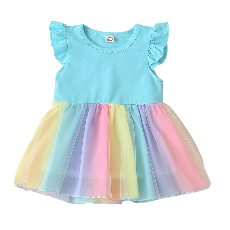 Baby Kid Girls Color-blocking Rainbow Dresses Wholesale 22061038