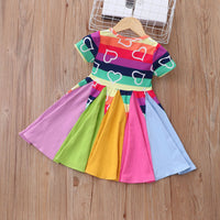 Load image into Gallery viewer, Baby Kid Girls Color-blocking Dinosaur Rainbow Love heart Print Dresses Wholesale 220610382
