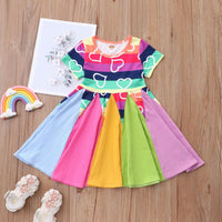 Load image into Gallery viewer, Baby Kid Girls Color-blocking Dinosaur Rainbow Love heart Print Dresses Wholesale 220610382
