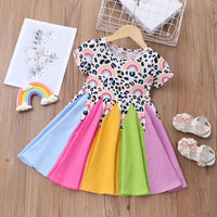Load image into Gallery viewer, Baby Kid Girls Color-blocking Dinosaur Rainbow Love heart Print Dresses Wholesale 220610382
