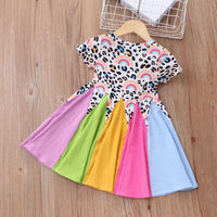 Load image into Gallery viewer, Baby Kid Girls Color-blocking Dinosaur Rainbow Love heart Print Dresses Wholesale 220610382
