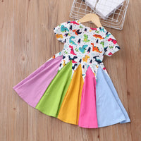 Load image into Gallery viewer, Baby Kid Girls Color-blocking Dinosaur Rainbow Love heart Print Dresses Wholesale 220610382

