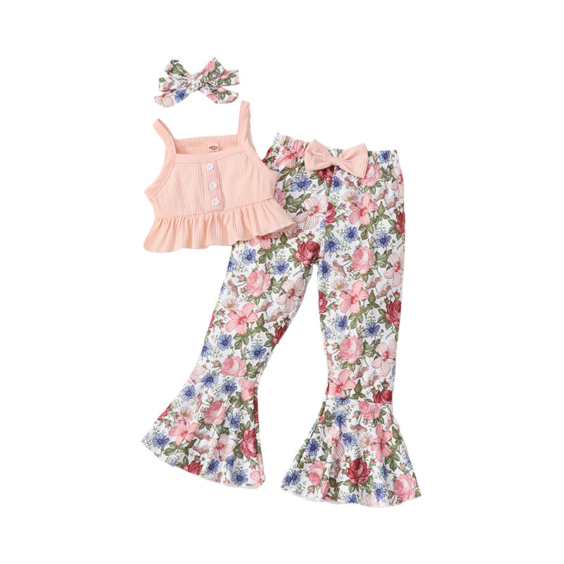2 Pieces Set Baby Kid Girls Solid Color Tank Tops And Flower Pants Wholesale 220610413
