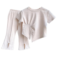 Load image into Gallery viewer, 2 Pieces Set Baby Kid Girls Solid Color Tops And Pants Wholesale 220610453
