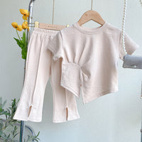 Load image into Gallery viewer, 2 Pieces Set Baby Kid Girls Solid Color Tops And Pants Wholesale 220610453
