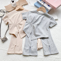 Load image into Gallery viewer, 2 Pieces Set Baby Kid Girls Solid Color Tops And Pants Wholesale 220610453
