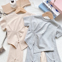 Load image into Gallery viewer, 2 Pieces Set Baby Kid Girls Solid Color Tops And Pants Wholesale 220610453
