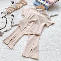 Load image into Gallery viewer, 2 Pieces Set Baby Kid Girls Solid Color Tops And Pants Wholesale 220610453
