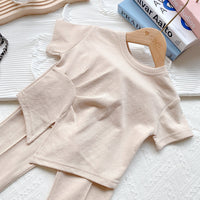 Load image into Gallery viewer, 2 Pieces Set Baby Kid Girls Solid Color Tops And Pants Wholesale 220610453
