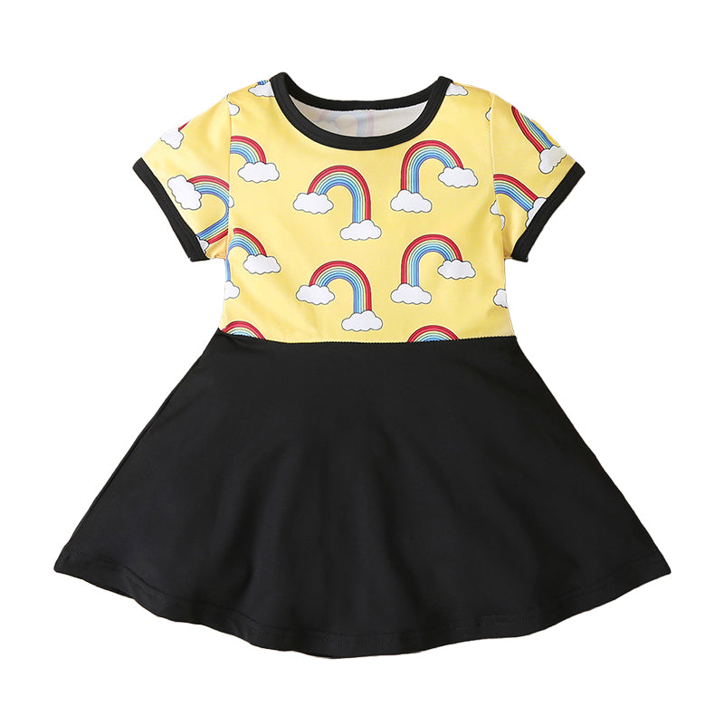 Baby Kid Girls Color-blocking Rainbow Print Dresses Wholesale 220610469