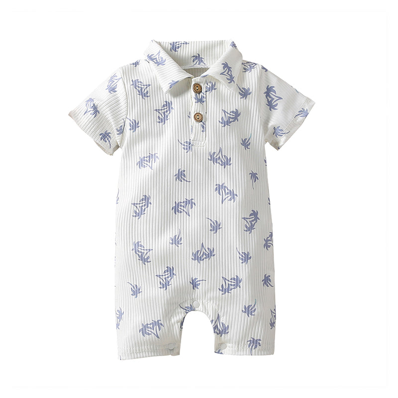Baby Unisex Plant Muslin&Ribbed Print Rompers Wholesale 220610470