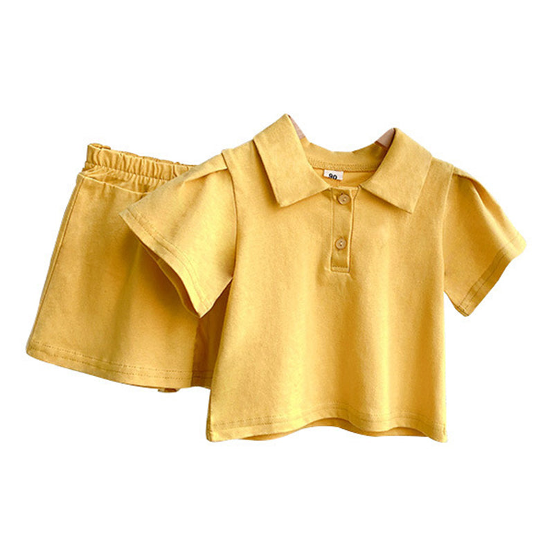 2 Pieces Set Baby Kid Girls Solid Color Polo Shirts And Shorts Wholesale 220610473