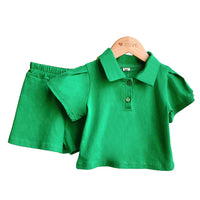 Load image into Gallery viewer, 2 Pieces Set Baby Kid Girls Solid Color Polo Shirts And Shorts Wholesale 220610473
