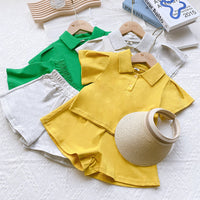 Load image into Gallery viewer, 2 Pieces Set Baby Kid Girls Solid Color Polo Shirts And Shorts Wholesale 220610473
