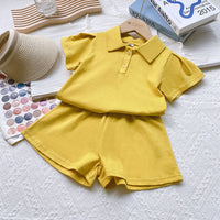 Load image into Gallery viewer, 2 Pieces Set Baby Kid Girls Solid Color Polo Shirts And Shorts Wholesale 220610473

