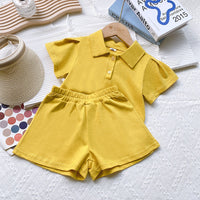 Load image into Gallery viewer, 2 Pieces Set Baby Kid Girls Solid Color Polo Shirts And Shorts Wholesale 220610473
