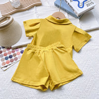 Load image into Gallery viewer, 2 Pieces Set Baby Kid Girls Solid Color Polo Shirts And Shorts Wholesale 220610473
