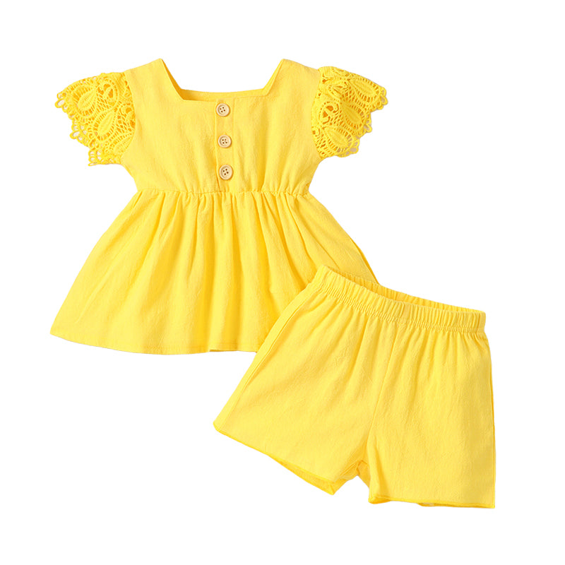 2 Pieces Set Baby Kid Girls Solid Color Lace Tops And Shorts Wholesale 220610491
