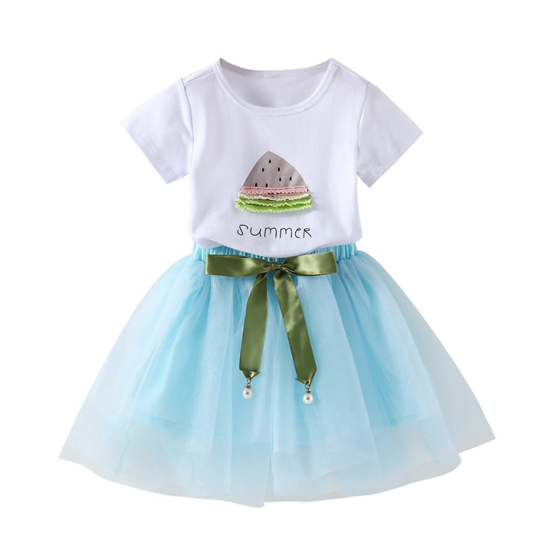 2 Pieces Set Baby Kid Girls Letters Fruit T-Shirts And Solid Color Skirts Wholesale 220610498