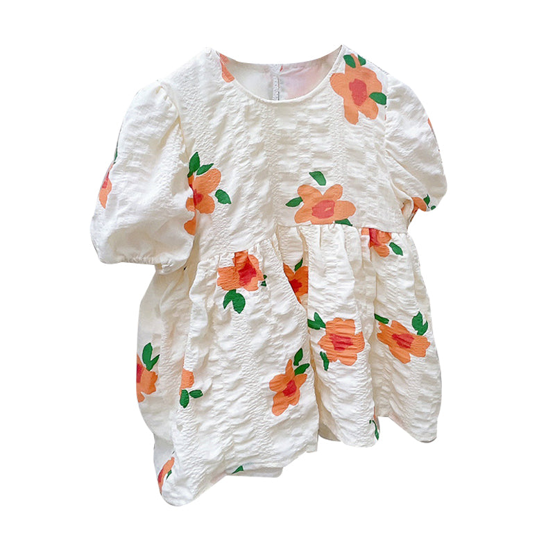 Baby Kid Girls Flower Print Dresses Wholesale 220610501