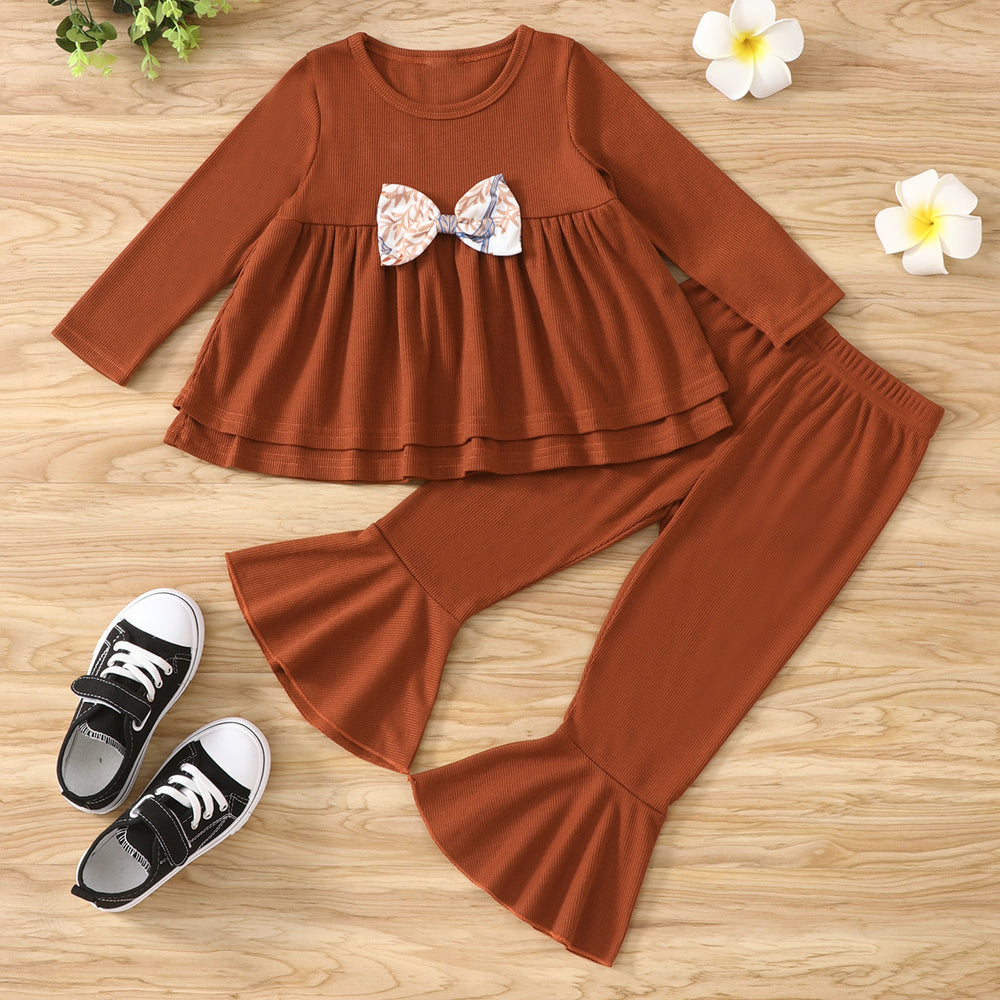 2 Pieces Set Baby Kid Girls Plant Bow Print Tops And Pants Wholesale 220610511